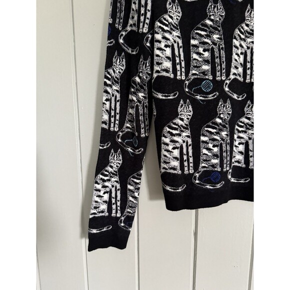 Paul & Joe Sister Sweater 3 L Large Cat Intarsia Black Blue Crew Neck L/S - Picture 6 of 6